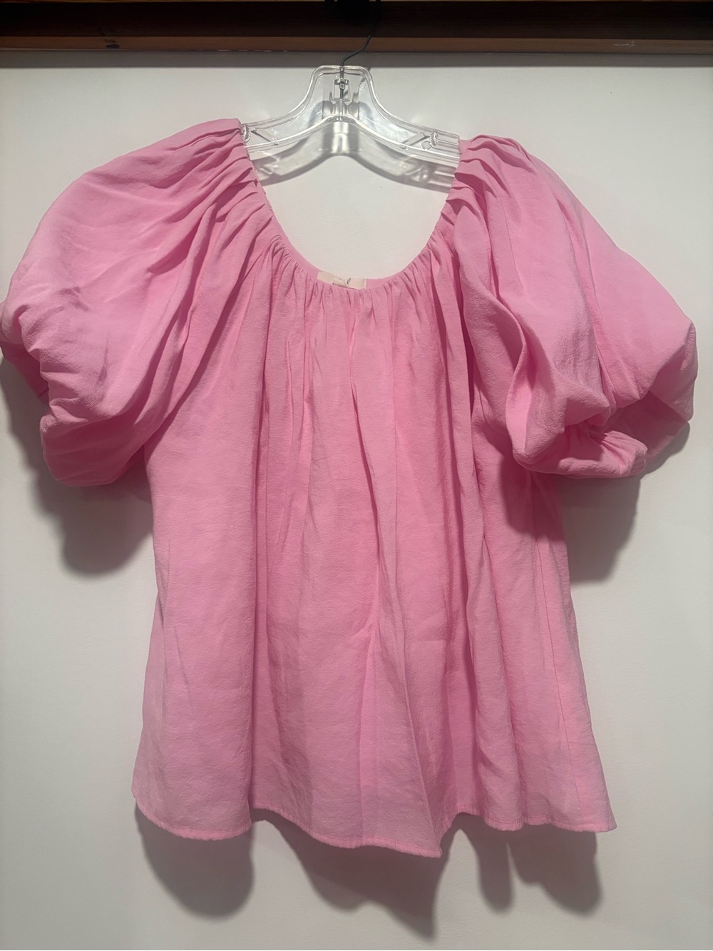 Women's Puff-Sleeve Pink Blouse with Scoop Neck